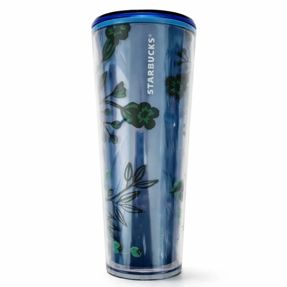 Starbucks Holiday Blue Berry Corsage Color Changing 24oz Glitter Tumbler